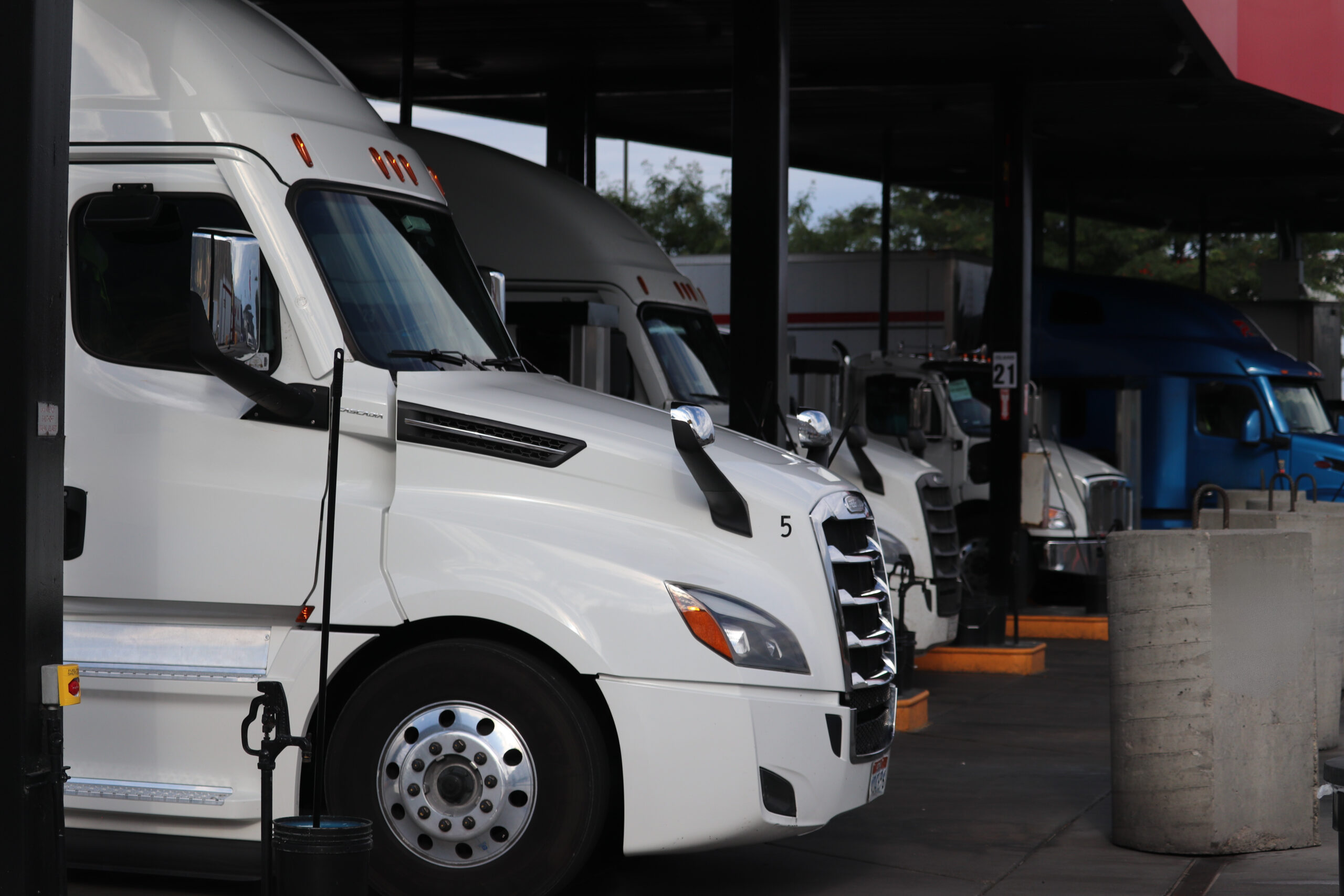 Trucks at a fuel stop